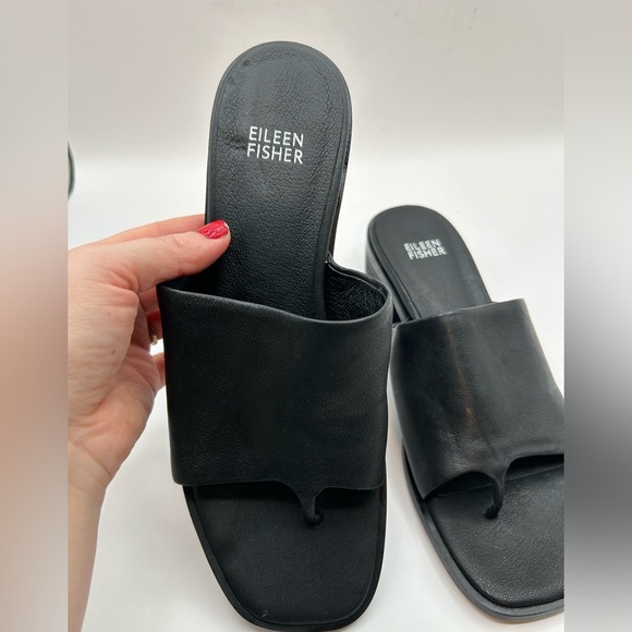 NEW EILEEN FISHER Airy Leather Slide, slip on Thong 
stacked Heel black SZ 7.5 - Picture 5 of 11